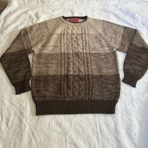 Chartwell Sweater Men's Medium Long Sleeve Brown Cable Knit Casual Acrylic
